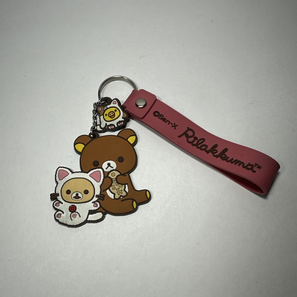 San-X Rilakkuma Korilakkuma in Kitty Suit + Kuma Taiyaki Rubber Strap Keychain